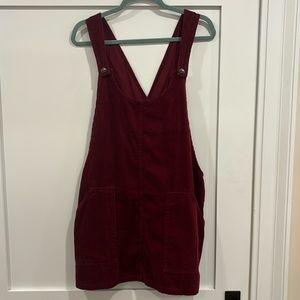 Maroon corduroy mini dress with pockets
